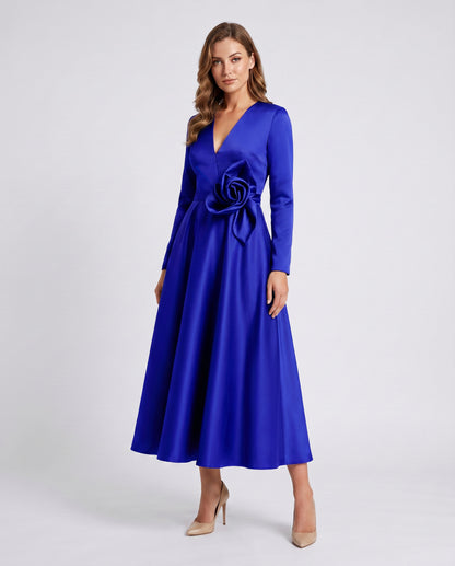 Satin Long Sleeve Midi Dress
