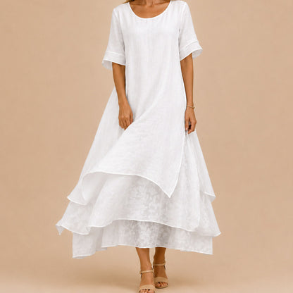Linen Sheer Overlay Maxi Dress