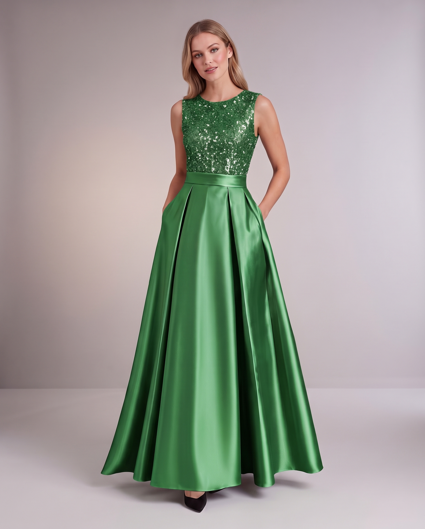 Sequin Pleated Ball Gown