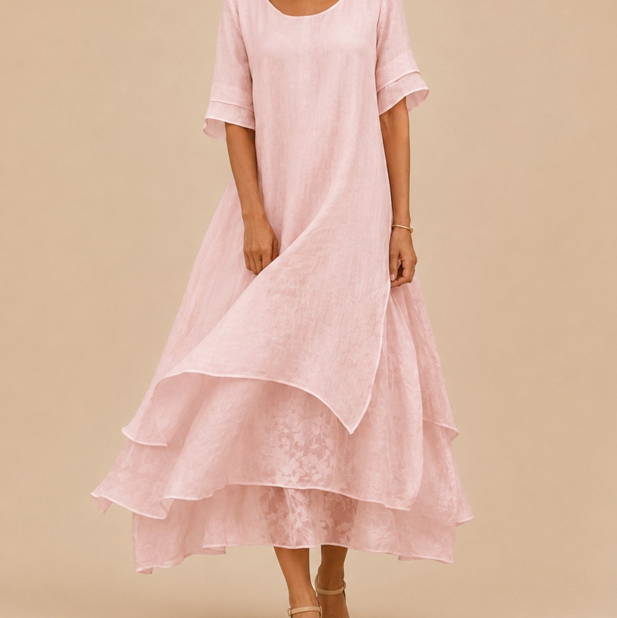 Linen Sheer Overlay Maxi Dress