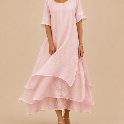 Linen Sheer Overlay Maxi Dress