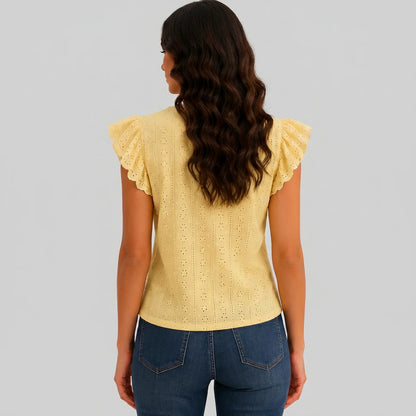 Broderie Ruffle Button Blouse