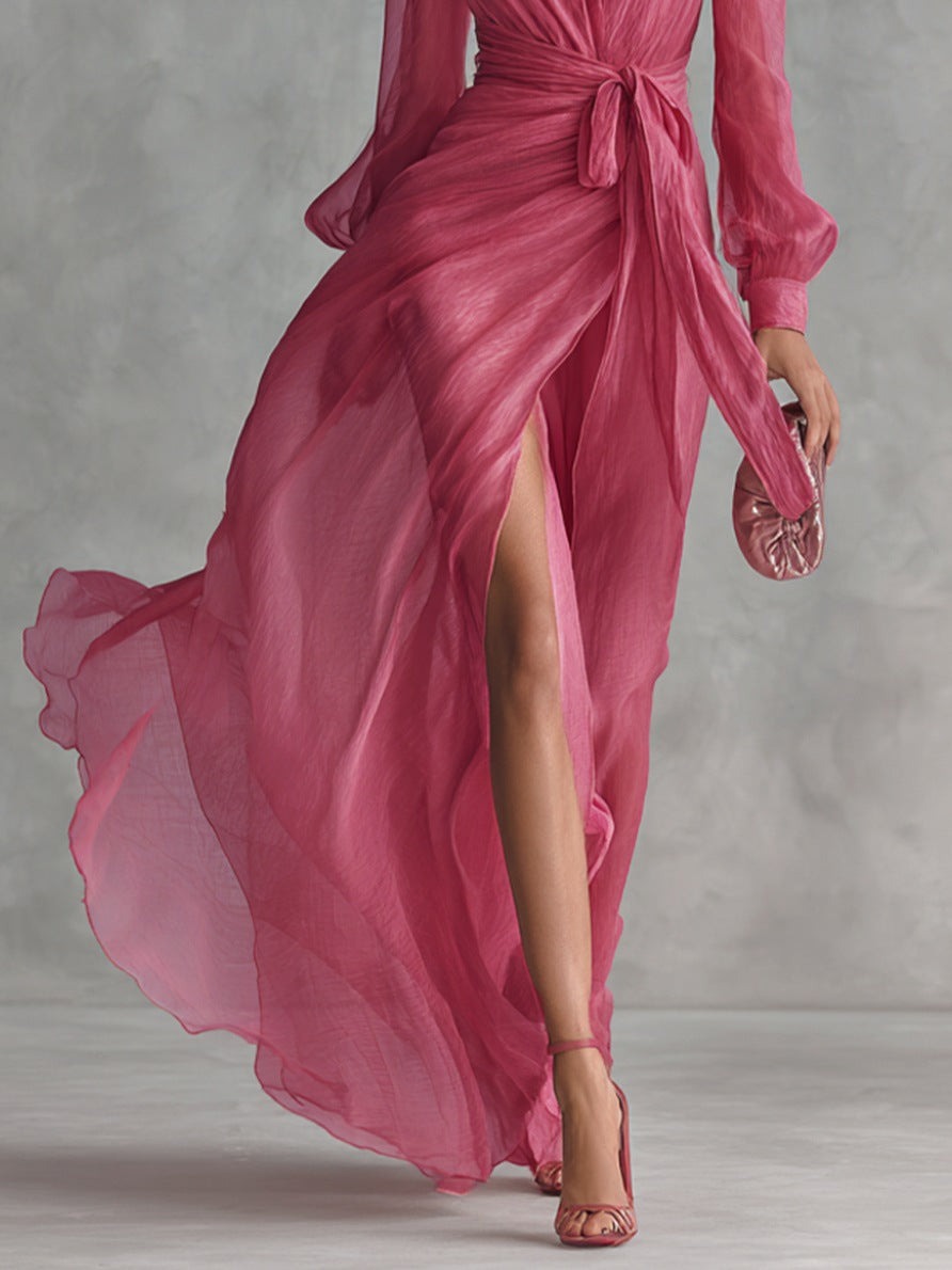 Chiffon Wrap Long Sleeve Gown
