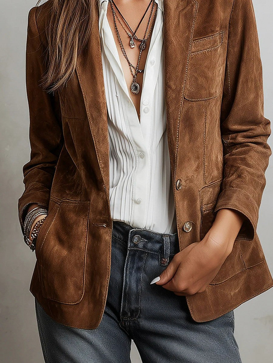 Faux Suede Button Front Blazer