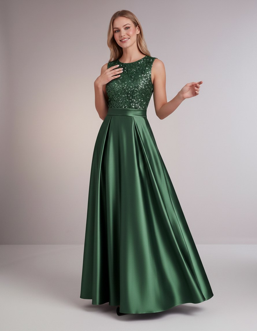 Sequin Pleated Ball Gown