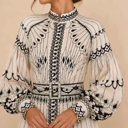 Belted Balloon Sleeve Maxi Dress
