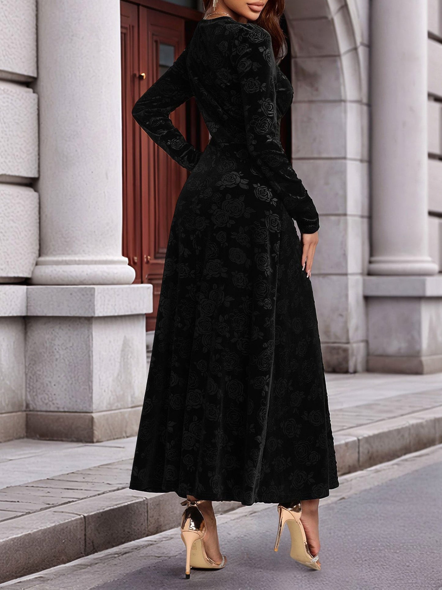 Velvet Floral Long Sleeve Maxi