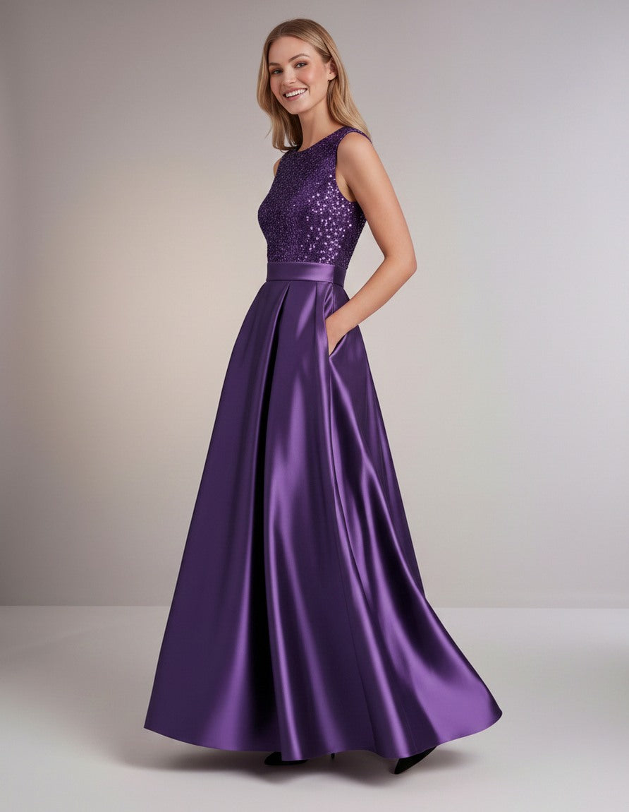 Sequin Pleated Ball Gown