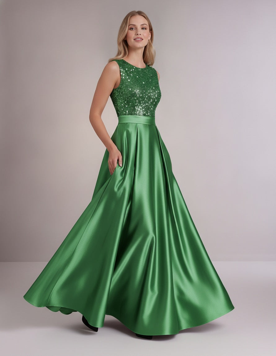 Sequin Pleated Ball Gown