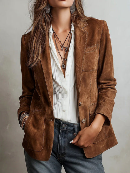 Faux Suede Button Front Blazer