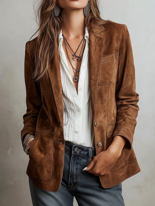 Faux Suede Button Front Blazer