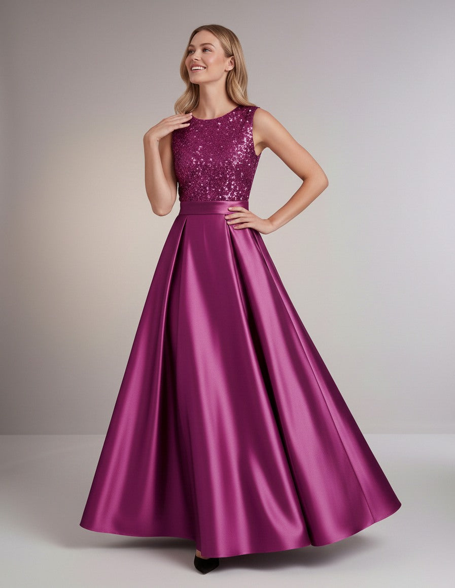 Sequin Pleated Ball Gown