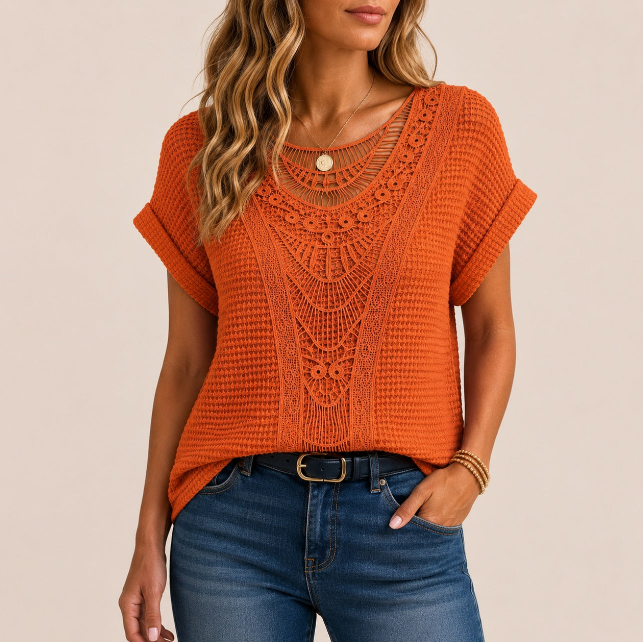 Relaxed Crochet Knit Top