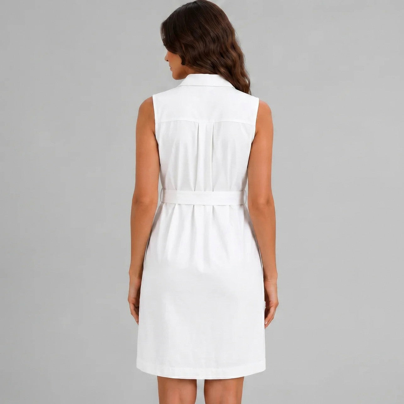 Sleeveless Belted Mini Shirt Dress