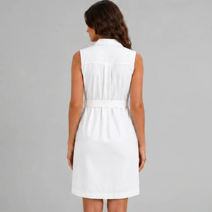 Sleeveless Belted Mini Shirt Dress