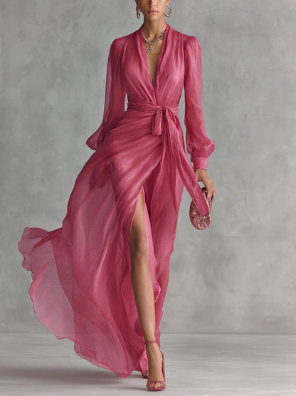 Chiffon Wrap Long Sleeve Gown
