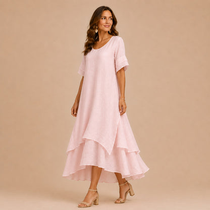 Linen Sheer Overlay Maxi Dress