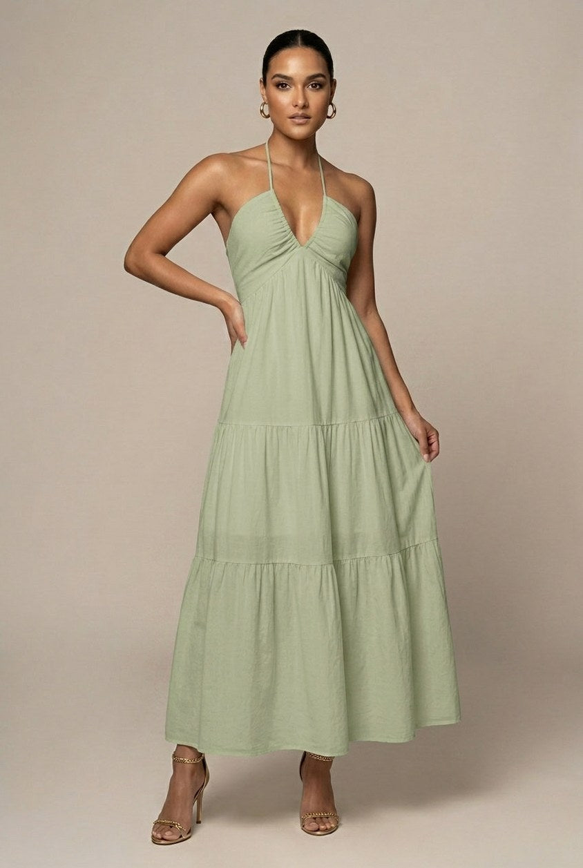 Halter Neck Tiered Maxi Dress