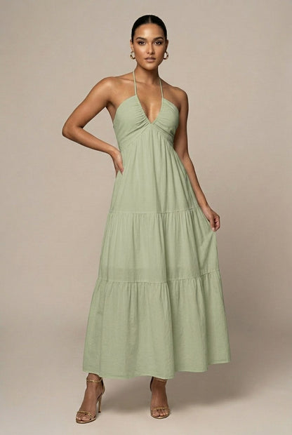 Halter Neck Tiered Maxi Dress