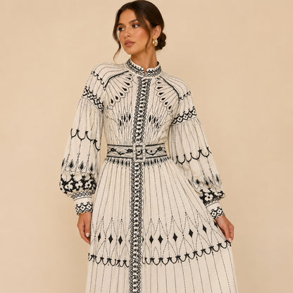 Belted Balloon Sleeve Maxi Dress