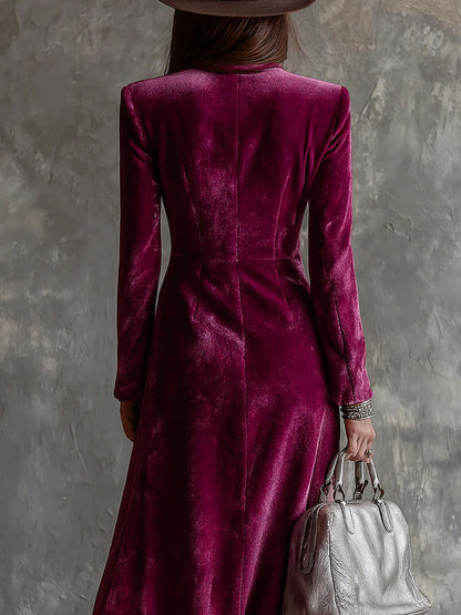 Velvet Double Breasted Maxi Dress