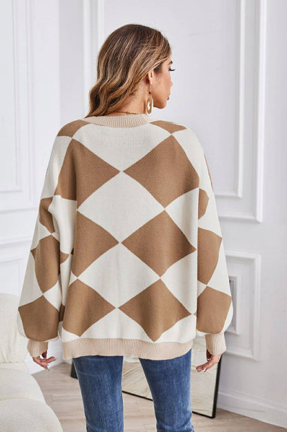 Geometric Knit Button Front Cardigan