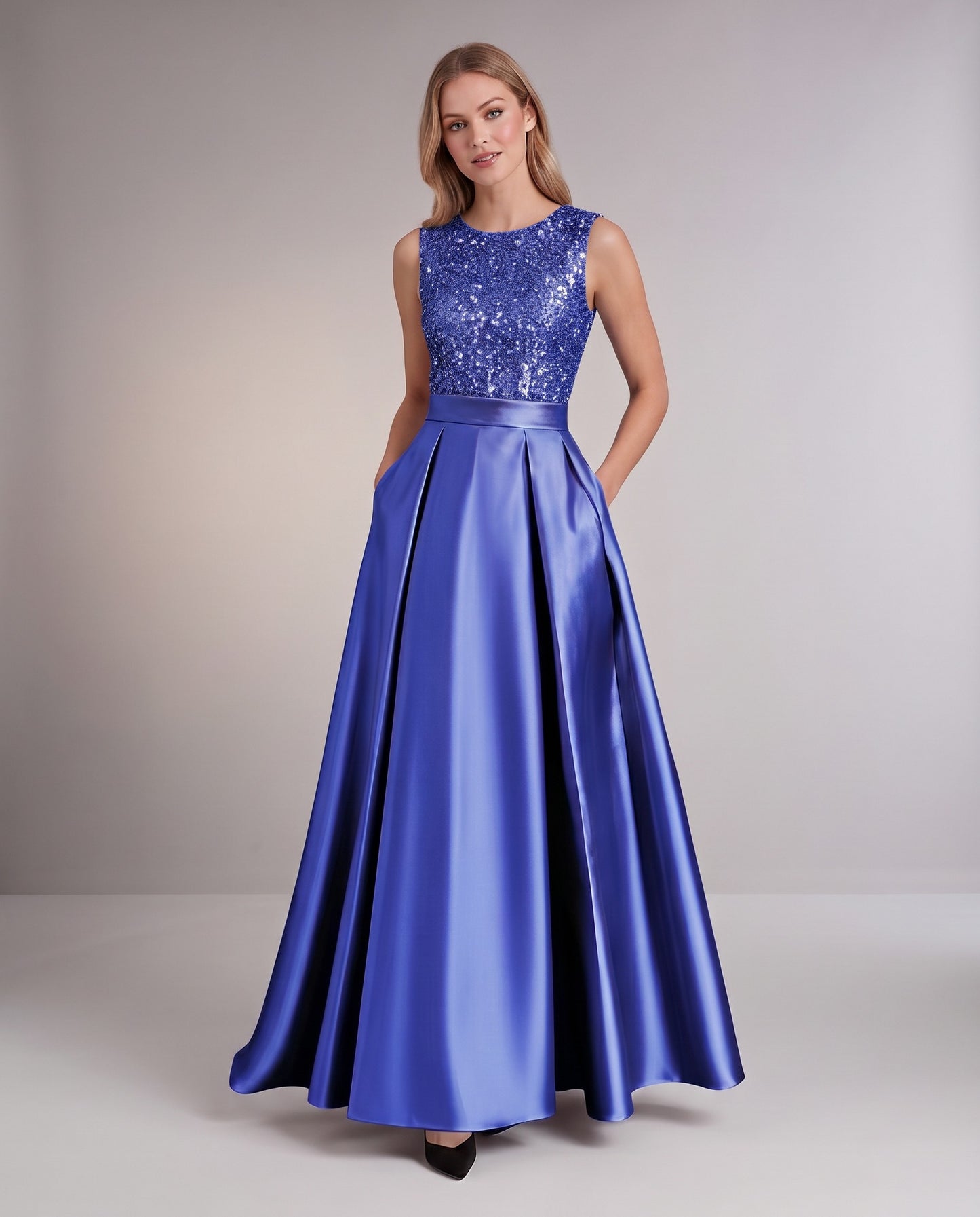 Sequin Pleated Ball Gown