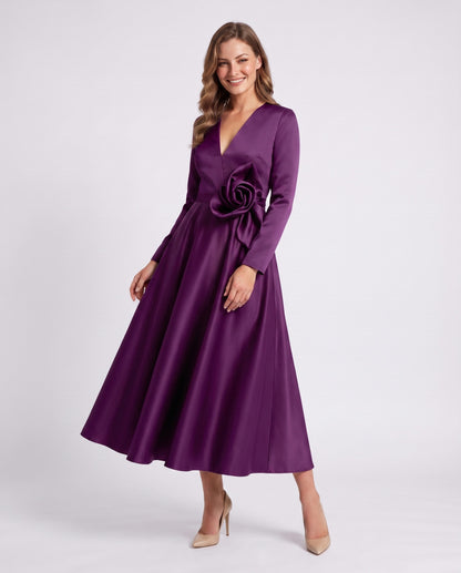 Satin Long Sleeve Midi Dress