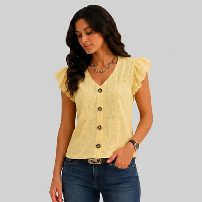 Broderie Ruffle Button Blouse