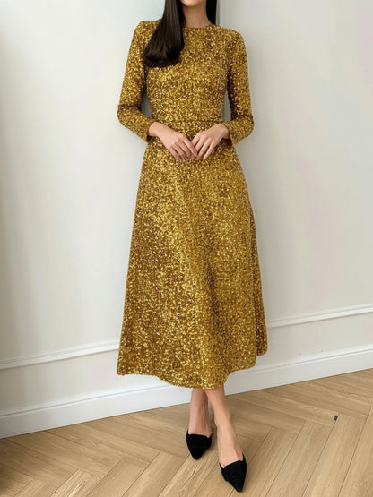 Sequin Long Sleeve Midi Dress