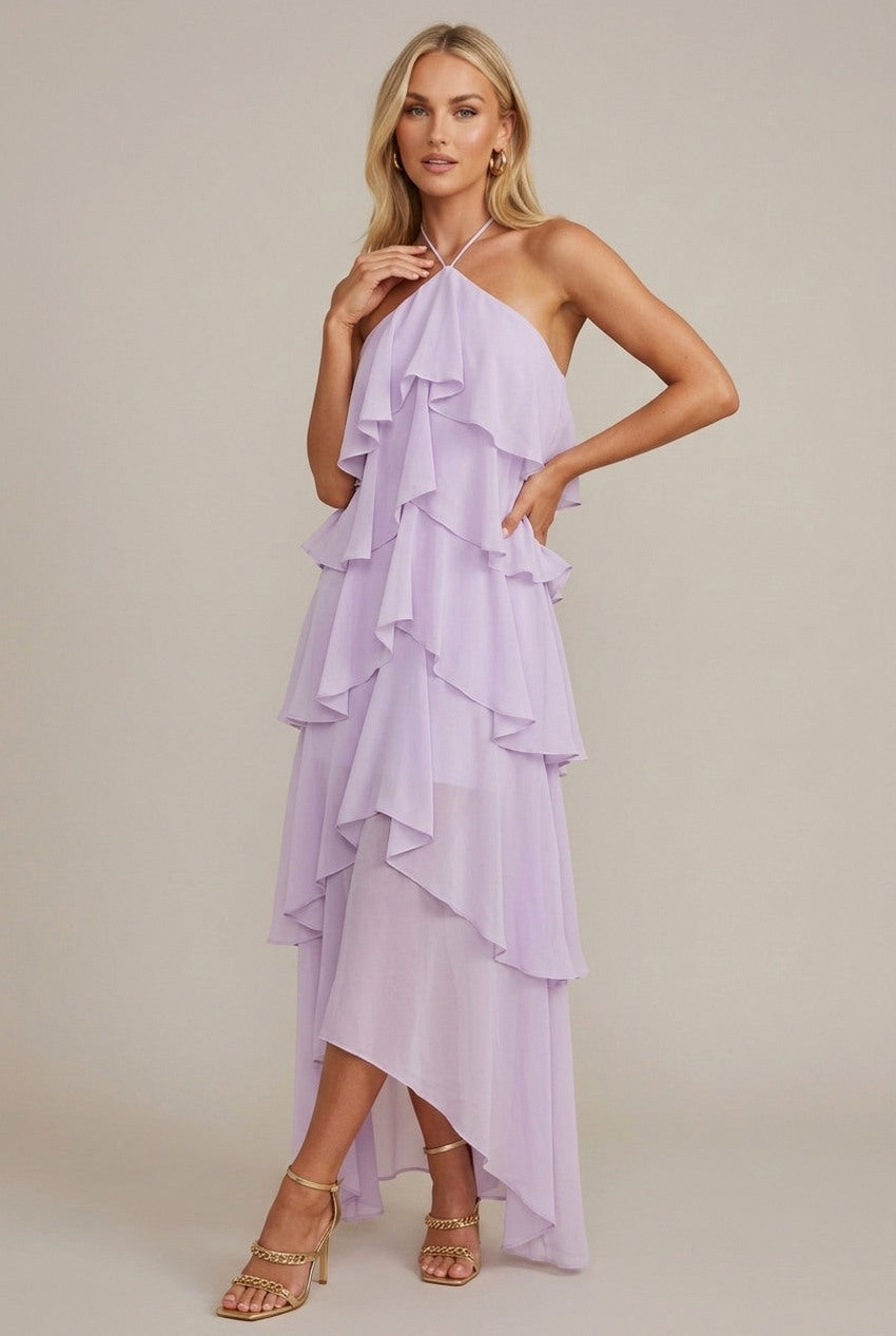 Tiered Ruffle Halter Maxi Dress