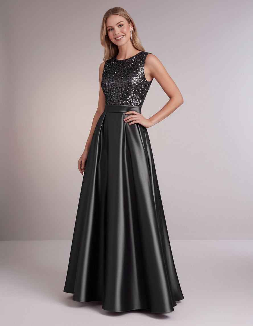 Sequin Pleated Ball Gown
