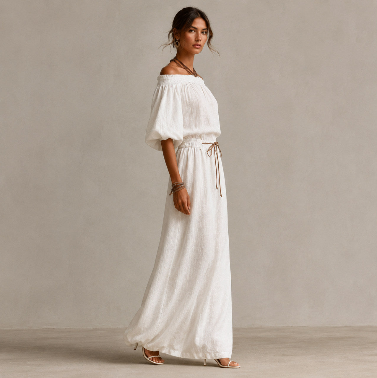Linen Off Shoulder Maxi Dress