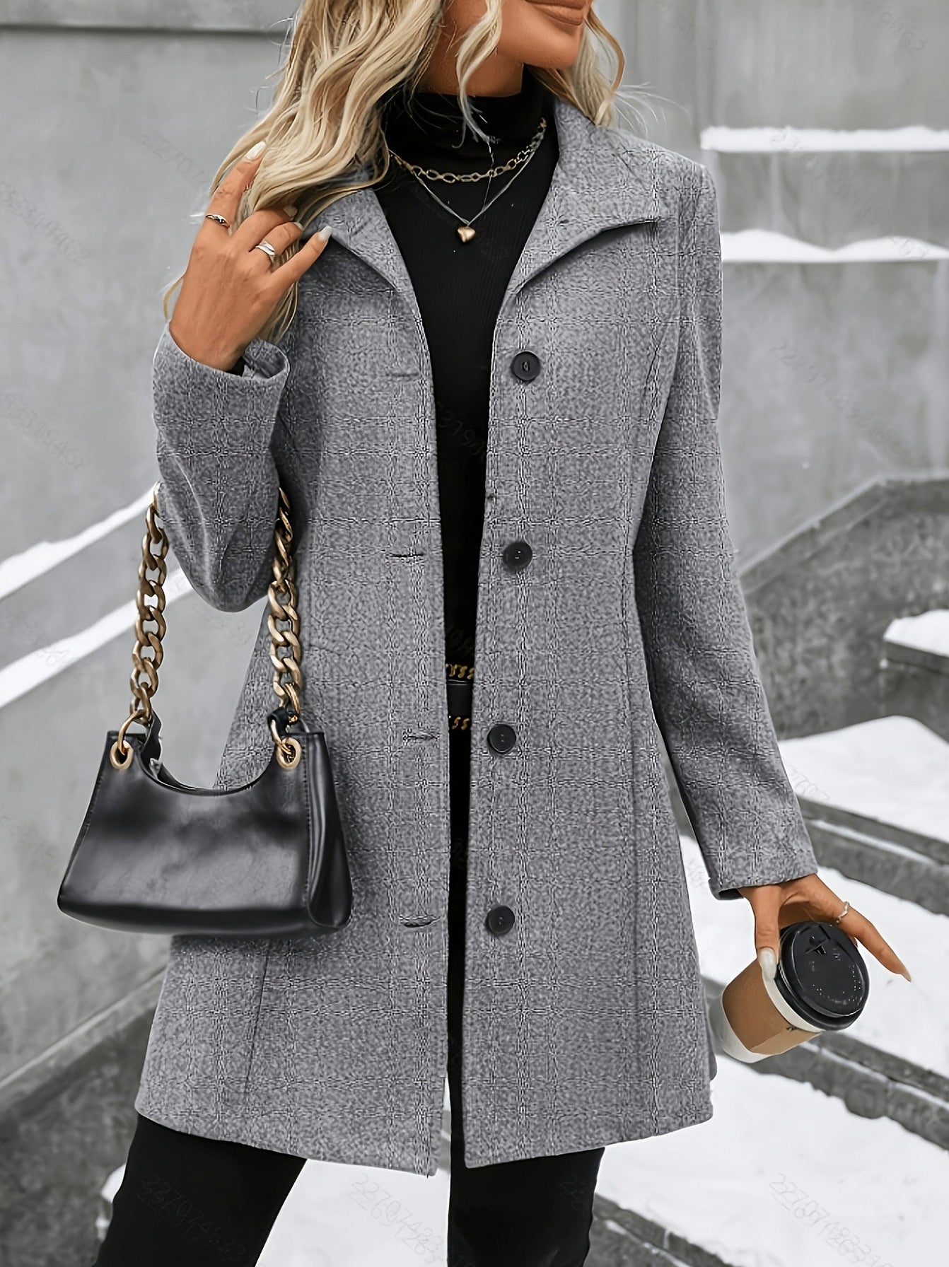Plaid Mid Length Wool Coat