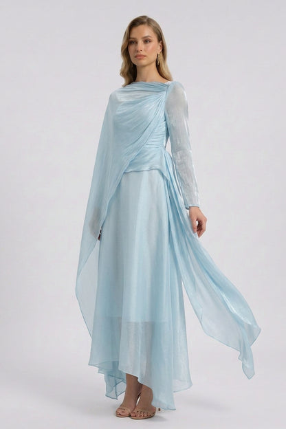 Chiffon Draped Overlay Midi Dress