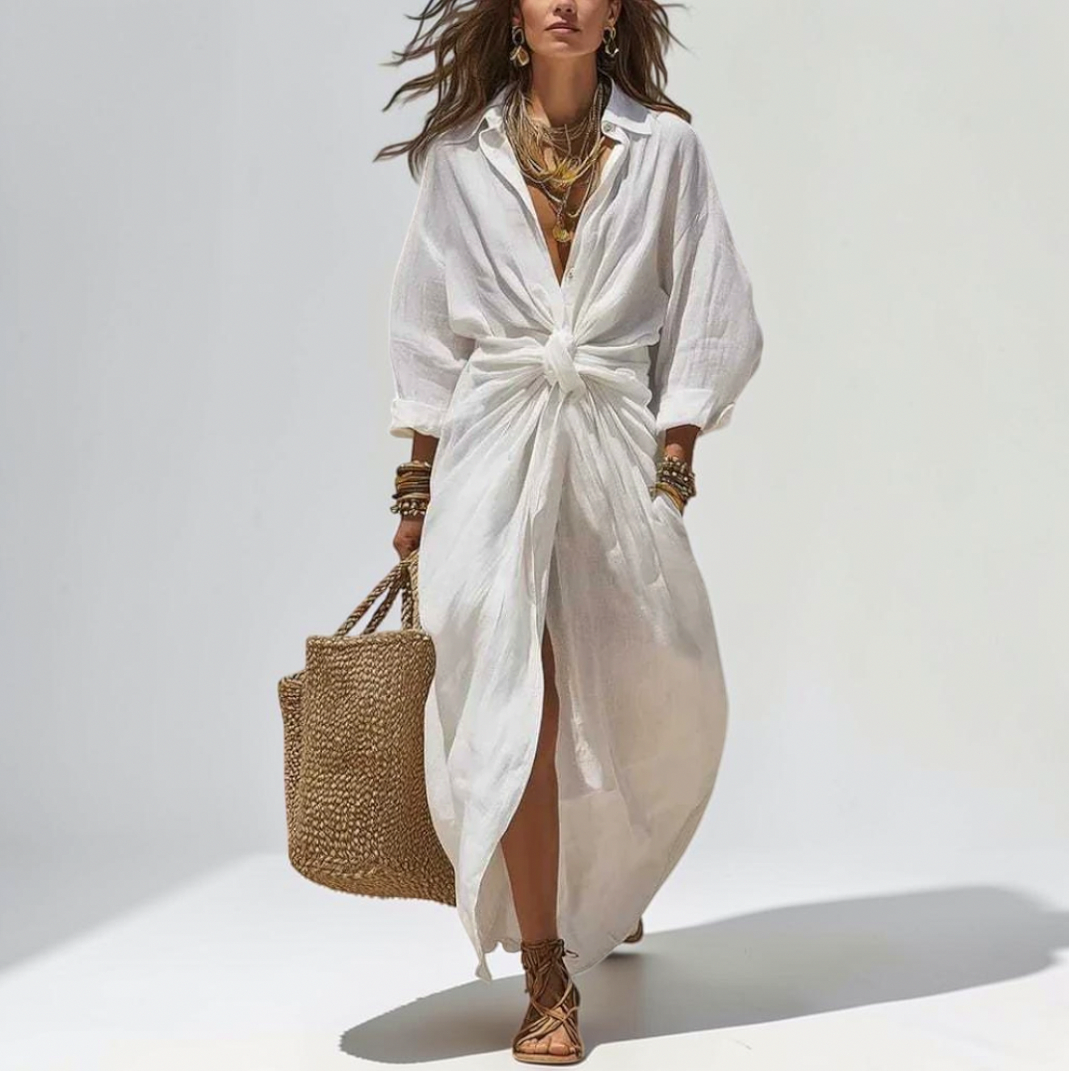 Linen Twist Front Shirt Dress
