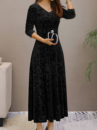 Textured Velvet Long Sleeve Maxi Dress