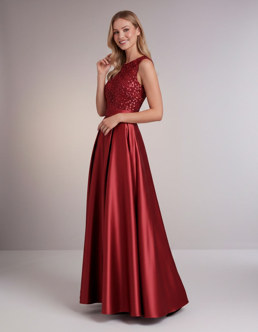 Sequin Pleated Ball Gown