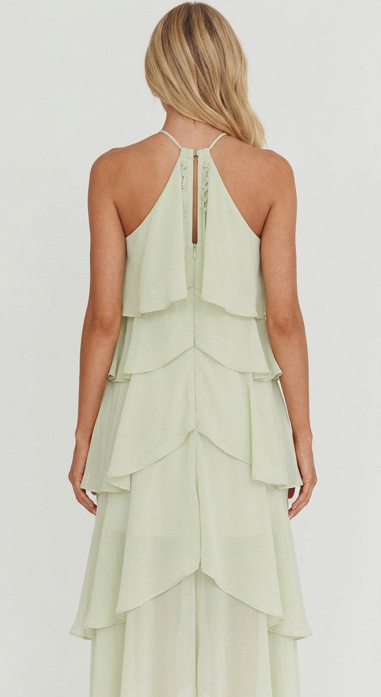 Tiered Ruffle Halter Maxi Dress