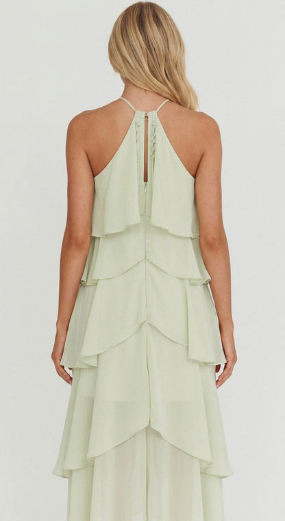 Tiered Ruffle Halter Maxi Dress