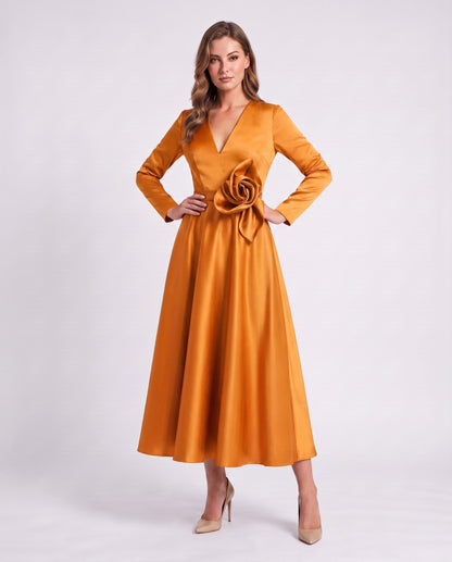 Satin Long Sleeve Midi Dress