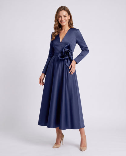 Satin Long Sleeve Midi Dress