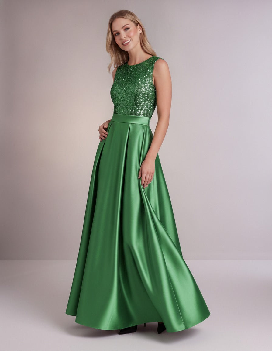 Sequin Pleated Ball Gown
