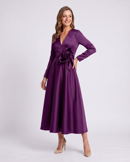 Satin Long Sleeve Midi Dress