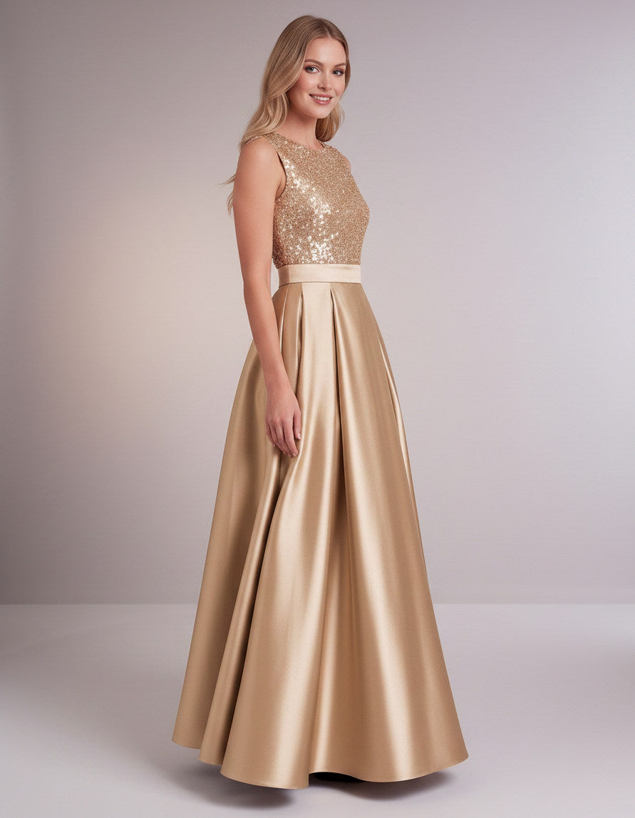 Sequin Pleated Ball Gown