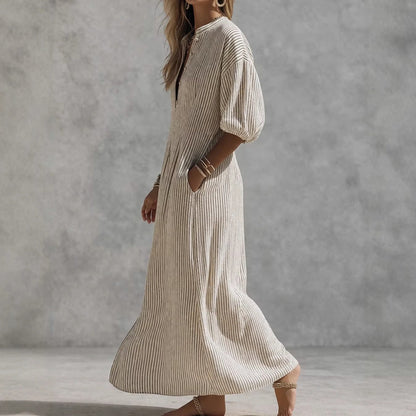 Striped Balloon Sleeve Maxi Dress