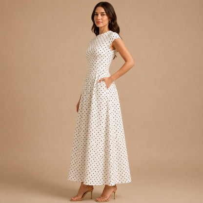 Polka Dot Pleated Maxi Dress
