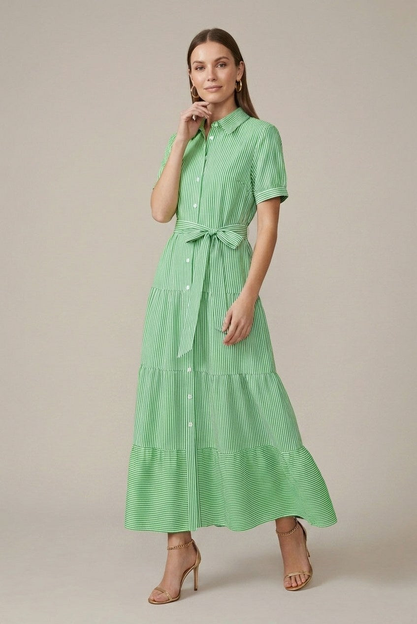 Striped Tiered Maxi Shirt Dress