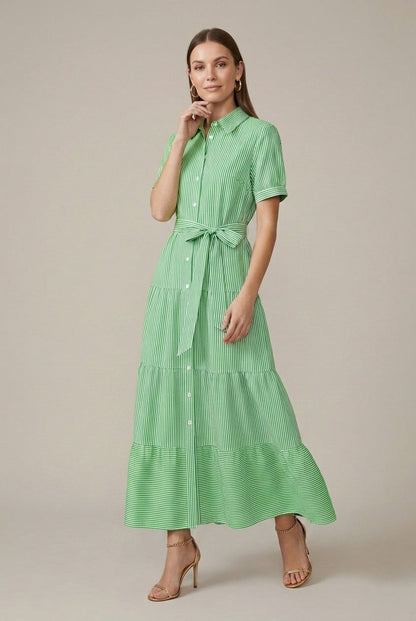 Striped Tiered Maxi Shirt Dress