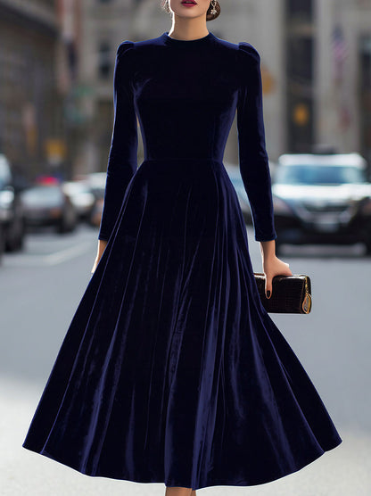 Velvet High Neck Midi Dress